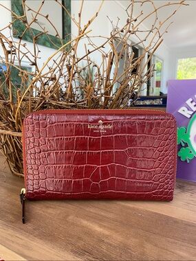 kate spade Croc-Embossed Travel Wallet in Deep Wine Red